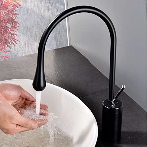 Grifo de baño negro de latón con caño giratorio 360 y monomando para lavabo de agua fría y caliente 5