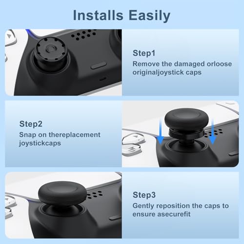 Image of Joystick Replacement Grip Caps for PS4 /PS5 Controller, 4 Pack Thumb Grips for PS5 /PS4 Edge, Anti-Slip Anti-Scratch Replacement Joystick Caps (Black)