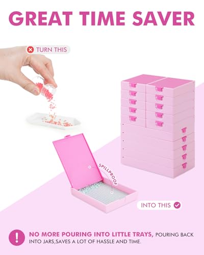 Image of CATEARED 2-in-1 Diamond Art Trays With Lids,Anti-static Diamond Art Storage Containers, Diamond Art Accessories Diamond Painting Trays with Lids & Line-Up, Box Package (Light Pink, 15 piece Tray Kit)