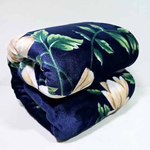 Image of Winter Premium Flannel Velvet Warm Duvet Cover Quilt Cover | Rajai Cover | Blanket Cover | Comforter Cover Single Size 60x100 inches Woollen (Blue Green Leaf, Single Bed)