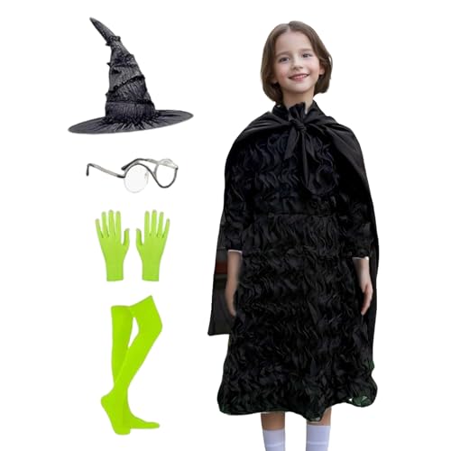 Disfraz de de poliéster, vestido negro de para niños, tejido transpirable, juego completo con sombrero y accesorios, cómodo disfraz de cosplay, vestido de de Halloween para la