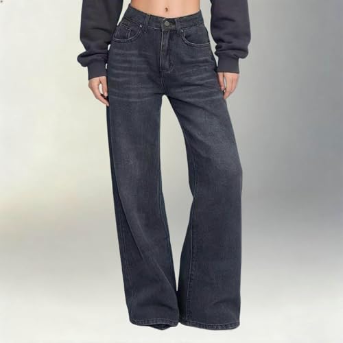 Pantalones vaqueros de pierna ancha vaqueros rectos mujer palazzo elegantes 3