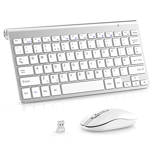 Mini Wireless Keyboard and Mouse PINKCAT 2.4G Ultra-Thin Keyboard and Ergonomic Silent Mouse Set with 12 Multimedia Shortcuts for Computer PC Laptop Tablet Desktop Android Smart TV (Silver)