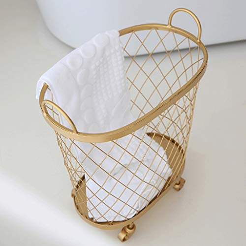 Fong Rolling Laundry Hamper - Wrought Iron Toy Storage Box Kitchen Storage Basket (Color : Gold) #TOP3