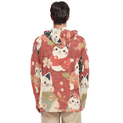 xigua Cute Little Flower Cat Men's UPF 50+ Sun Shirts Quick Dry Sun Protection Hoodie With Long Sleeve 5593