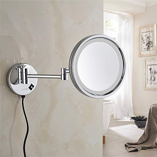 Miroir grossissant mural LED 7X avec double bras pliable pour salle de bain d'hôtel