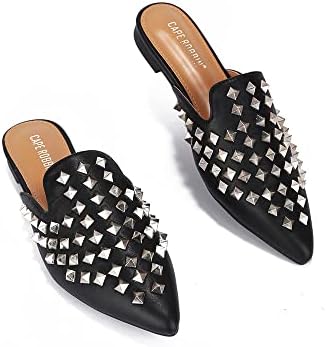 Cape Robbin Enny Bedazzled Pointed Toe Mule Flats, Black Size 7 | Image 1