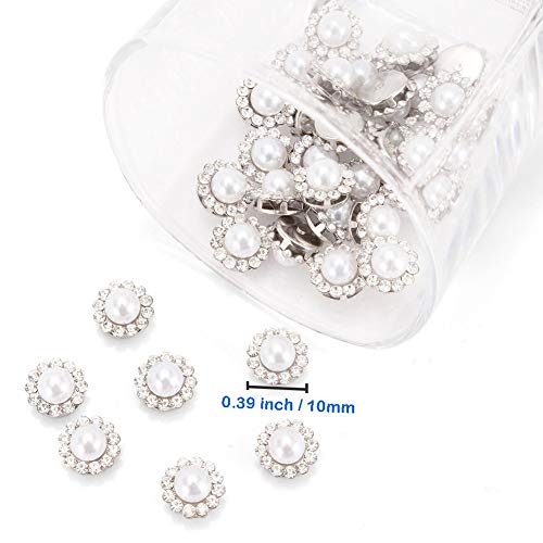 100Pcs Crystal Pearl Buttons, Round Flatback Rhinestone Beads Buttons With Diamond, Diy Craft Sewing Fasteners Accessories For Jewelry Making, Clothes, Clothing, Bags, Shoes, Wedding Dress 10Mm #TOP5