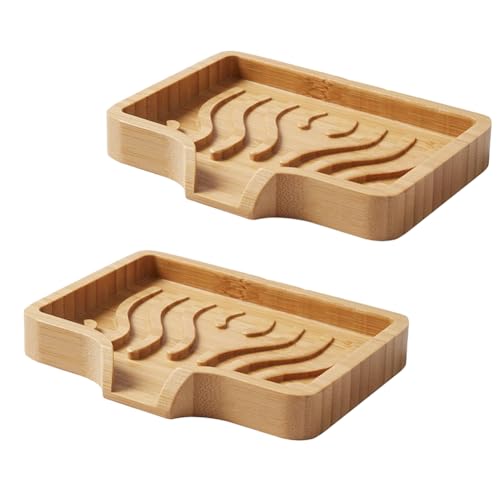 Eeuye Bandeja Porta Jabón de Bambú, Jabonera de Madera con Drenaje Automático para Bañera, Hotel, Decoración del Hogar