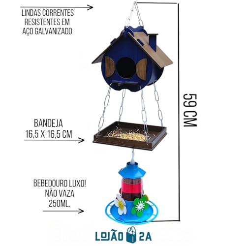 Comedouro Tratador Bebedouro Beija Flor Casa De Passarinho (Azul Egípcio)