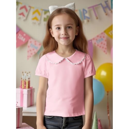 Image of MODNTOGA Kids Girls Basic Shirt Long Sleeve 3 Solid Color Doll Collar Tops Blouse