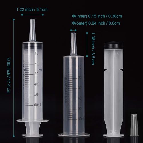 12pack 60ml syringe for liquid - large plastic syringes without needle for jello food thick liquids and irrigation water lip gloss filling feeding dogs meds measuring  12 pack 60 ml  cc