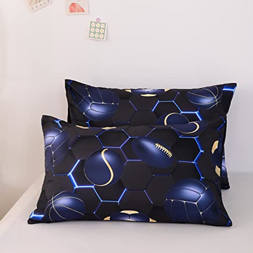 Cvhouse Football Comforter Set Cover Queen Size,Honeycomb Basketball Bedding Set For Boys Teens,Geometric Lightweight Baseball Duvet Cover Set Soft,3 Pieces,Boys Sport Theme Room Decor #TOP7