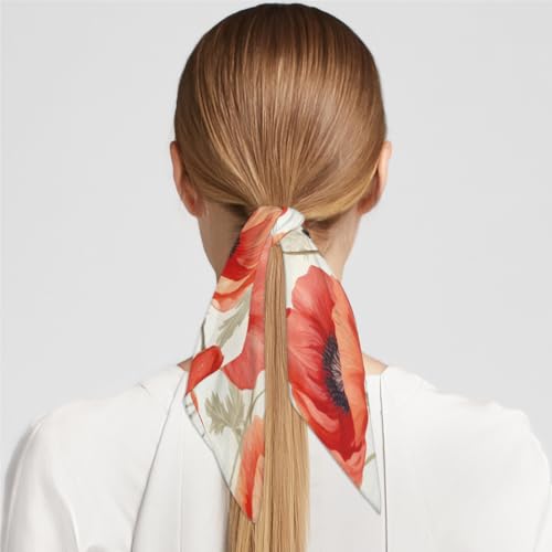 Square Silk Scarf for Women, Retro Red Poppy Flower Lightweight Women's Fashion Scarves Wraps for Hair, Breathable Neck Scarf for Ladies Girls Dressy, 23.6x23.6 in4