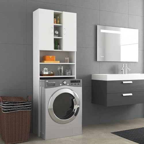 Gecheer Mueble para Lavadora, Mueble para baño, Estante para Inodoro, superestructura para Lavadora, Mueble para baño, Mueble para Lavadora, Mueble Alto para baño,Blanco 64x25,5x190 cm 2#