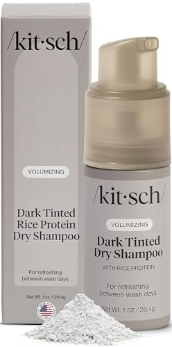 Kitsch Volumizing Rice Protein Dry Shampoo Powder - Dry Shampoo for Women & Men, Dark Hair, No White...