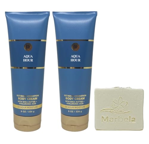 Bath & Body Works Aqua Hour 2 Pack Ultimate Hydration Body Cream Bundle with a Natural Oats Bar Soap - Full Size