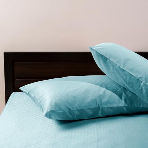 Image of Blue Dahlia 100% Cotton, Standard Size Pillow Covers (18 inch x 28 inch), Set of 2 Pillow Covers, Silky Smooth Feel, 300TC Dotted Premium Pillow Covers, Colour: Sky Blue