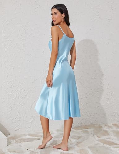 Image of Litherday Silk Nightgown for Women Long Satin Slip Dress Nightdress Silky Chemise Nightie Soft V Neck Nightwear