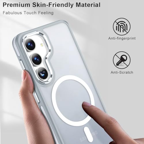 Image of MALEWOLF Case for Samsung Galaxy S25, Anti-Slip S25 Cover Compatible with Magsafe [Mil-Grade Shockproof] [Metal Camera Frame], Ultra Thin Translucent Matte Texture Galaxy S25 Phone Case (Grey /White)