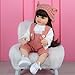 Pinky Lovely 22inch 55cm Reborn Baby Dolls Girl Real Life Full Body Vinyl Newborn Baby Dolls Realistic Looking Brown Long Hair Girl Doll Toy for Ages 3+