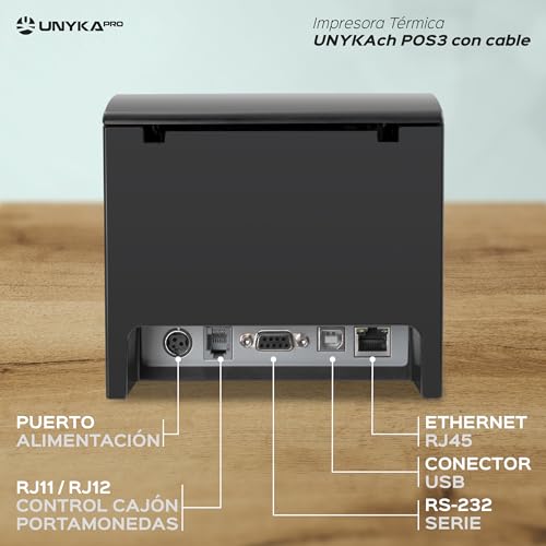 UNYKAch Aykach Thermal Banknotendrucker UK56007 POS3, kompakt, 80 mm Papier, serielle Anschlüsse, USB, RJ12, RJ11 und LAN, kompatibel mit Allen Systemen