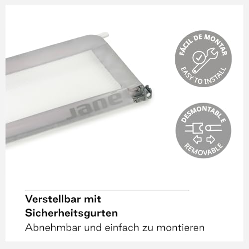 Jané Klappbares Kinderbettgitter 90 cm, Extra Hoch, Atmungsaktiv, inkl. Transporttasche, Grau