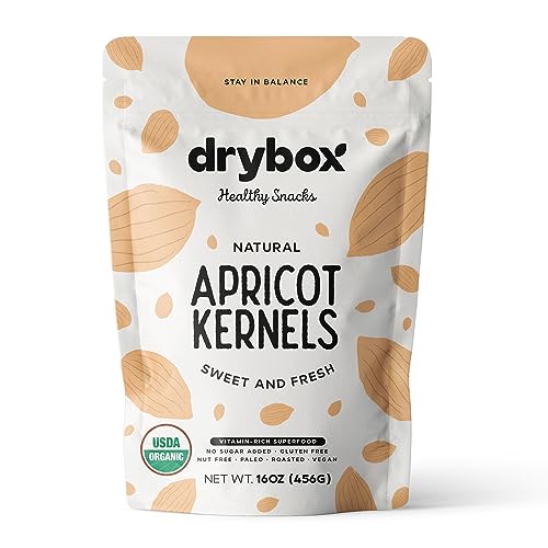 Drybox Sweet Apricot Kernels Seeds Raw Natural Organic NonGMO Vegan Kosher Source of Vitamin B17 and B15, 16 oz/1 lb Bag
