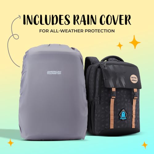 Image of Harry Potter x American Tourister Hogwarts Backpack | 3 Compartments | AT Interchangeable Badges & Playful Stickers | Rain Cover | 35L Bag for Women & Men | Jet Black | 1 Year Global Warranty
