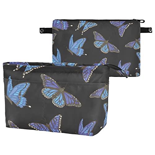 Susiyo Blue Purple Butterflies Purse Bag Organizer Insert With Multi-Pocket, Handbag And Tote Bag Inside Shaper With Zipper For Women Girl Travel Work-Large #TOP16