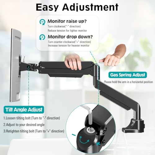 Image of MOUNT PRO Single Monitor Mount for Max 43 Inch Ultrawide Computer Screen, Premium Aluminum Heavy Duty Monitor Arm Holds 6.6lbs to 33lbs, Gas Spring Full Motion Display Desk Stand, VESA Mount