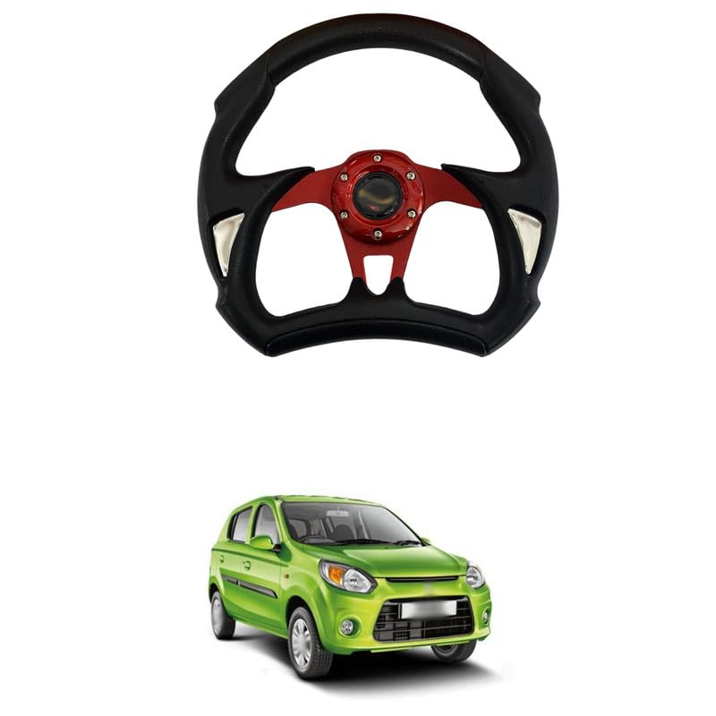 Image of Universal Racing Steering Wheel, 6 Bolt Anti-Slip Leather and Aluminum Gaming Steering Wheel with Horn Button for Car Sports Racing Steering Wheel (Red) Comfortable With Al-to 80-0