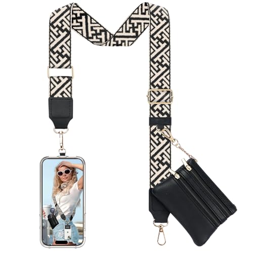 TiMOVO Clip & Go Phone Strap Leather Pouch Plaid, Black Striped