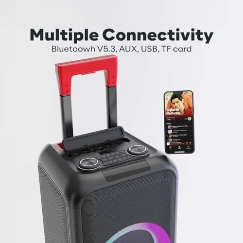 Image of GOVO Goloud 970 | 300W USB Portable Party Speaker with Powerful Pro Sound | Vibrant Dynamic Light Show | Illuminated Control Panel | Guitar & Mic - Input (Black)