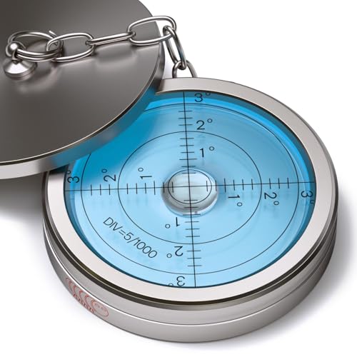 Dosenlibelle Mit schützendem Metalldeckel- Große Metall-Wasserwaage mit Luftblase, Flüssigkeit, Gradangabe, Boden-Wasserwaage - Metallgehäuse, Bullseye, Blau/Silber