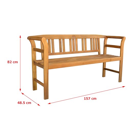 Prestige Home Living Outdoor 3-Sitzer Gartenbank aus Akazienholz, ca. 157 x 48,5 x 82 cm - Rose