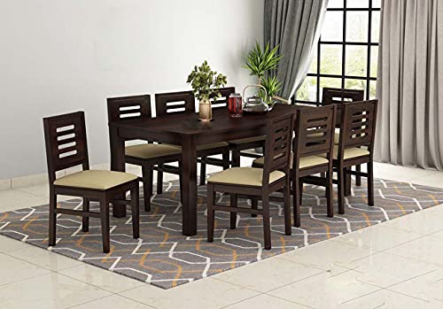 Image of Krishna Wood Decor Solid Wood Dining Table 8 Seater with Chair | Dining Room Set Furniture | Dining Table 8 Seater Set Wooden | Dining Table Set | Sheesham Wood | Finish Walnut