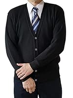 [toritsu] ニット カーディガン セーター 洗える 毛玉抑制 ウール混 日本製 ボタン 無地 Vネック 両面編み 03251 (L, クロ)