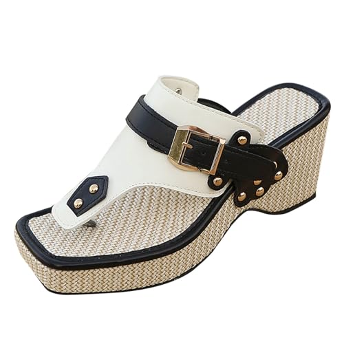 Tongs à talons inclinés pour femmes avec boucle en métal pour l'été