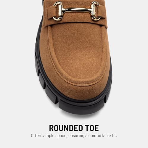 DREAM PAIRS Loafers for Women Platform Chunky Loafers Slip On Casual Shoes,Size 11,Light Brown,SDLS2321W