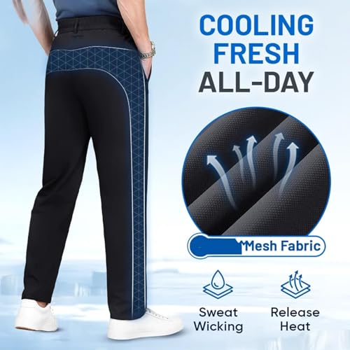 Ice Silk Mesh Panel Casual Pants,Mesh Irons Cooling Pants,Quick Drying with Ventilation for Men Over 553