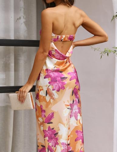 Realtix Summer Satin Print Backless Tube Tops Maxi Dress For Women Low Back Hollow Out Elegant Strapless Long Dresses Wedding Guest thumb #2