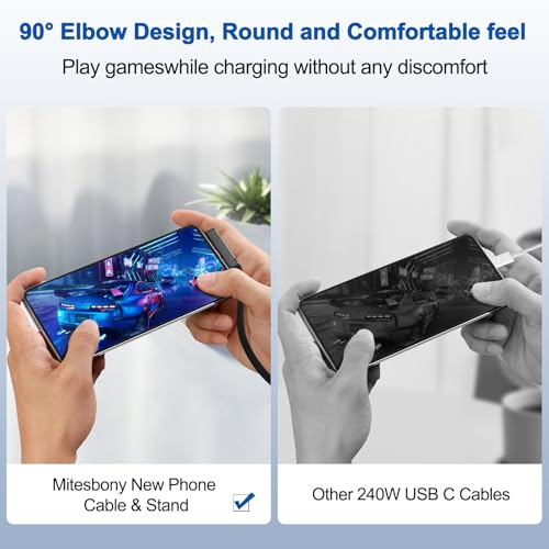 3-Pack 5' Mitesbony 240W USB-C to USB-C Cable w/ Built-in Phone Stand (Black) - image 3