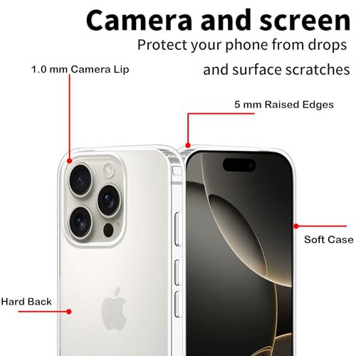 Image of amazon basics Compatible with iPhone 16 Pro Case Cover Transparent Non-Slip Hard PC Shockproof Bumper Protective Back Cover - Clear