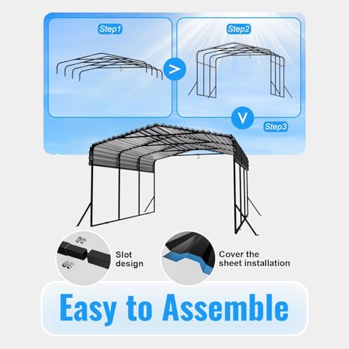 Image of 10x15FT Metal Carport, Heavy Duty Carport with Reinforced Frame & Side Support Poles for All-Weather, Outdoor Car Port Suitable for Parking Pickup, Boat, Car, and Tractor