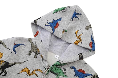Smazero Little Boy's Hoodie Cotton Dinosaur Jumper Kids Zipper Hooded Children Long Sleeve Sweatshirt Tops for Boys 2-7 Years Grey - Image 3