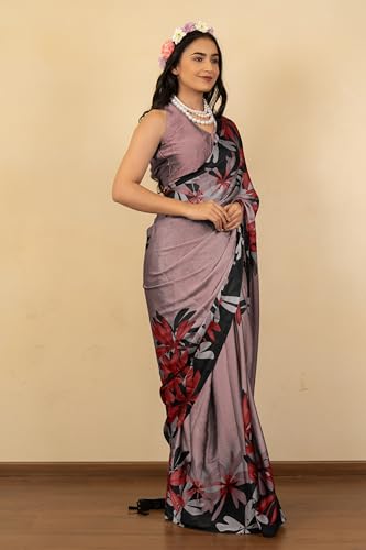 Image of MIRCHI FASHION Women Saree | Chiffon Rhinestone Embellished Floral Printed Office Sari with Blouse