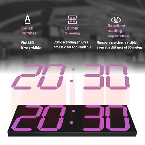 Image of CHKOSDA LED Large Digital Wall Clock, Oversize Wall Clock with 6 inch Numbers, Remote Control Count up /Countdown Timer Clock, Auto Dimmer, Big Calendar and Thermometer(Purple)