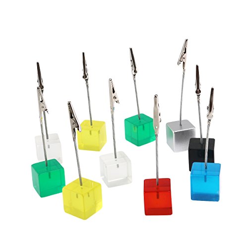 VORCOOL Cube Wire Resin Base Memo Clips Holder with Alligator Clip Clasp Photo Holder Stand Number Card Paper Note Desk Clip Reminder 10pcs (Random Color)
