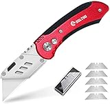 Professional Klappmesser Taschenmesser, BOLTHO Faltbares Universal-messer inkl. 5 SK5 Ersatzklingen, rutschfestem schweißfest Metall-Griff mit Gürtelclip, Safety-Lock-Design, Rot